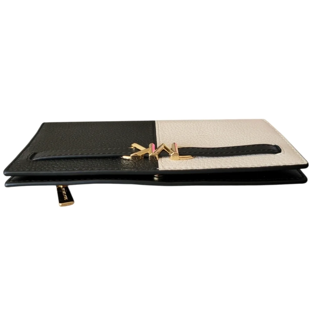 Michael Kors Black and White MK Logo Continental Wallet Leather